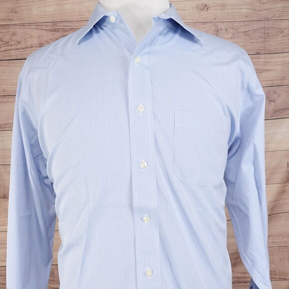 BROOKS BROTHERS REGENT NON-IRON SUPIMA COTTON DRESS SHIRT 18 35 - BLUE STRIPED - Picture 1 of 6